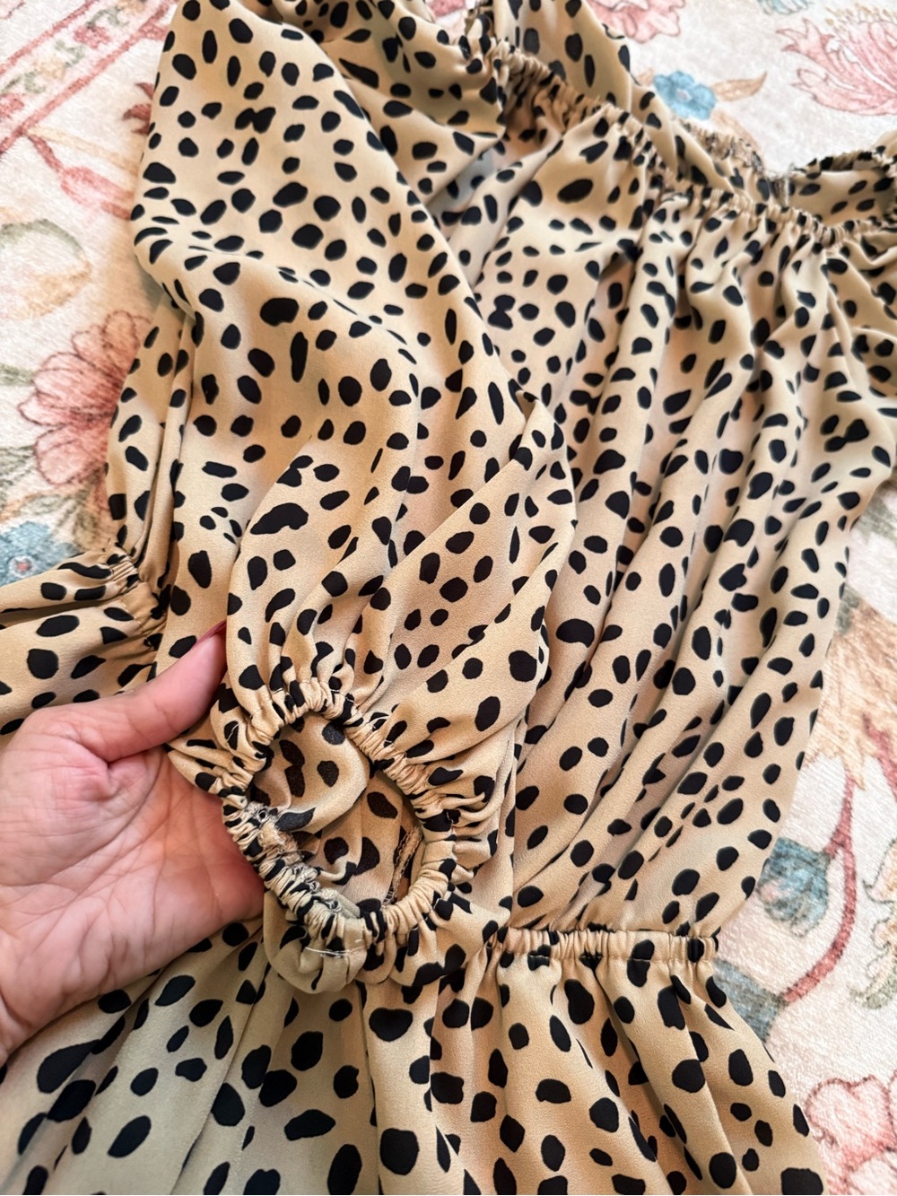 Vine & Love Beige and Black Off-Shoulder Leopard Print Romper - Picture 5 of 5